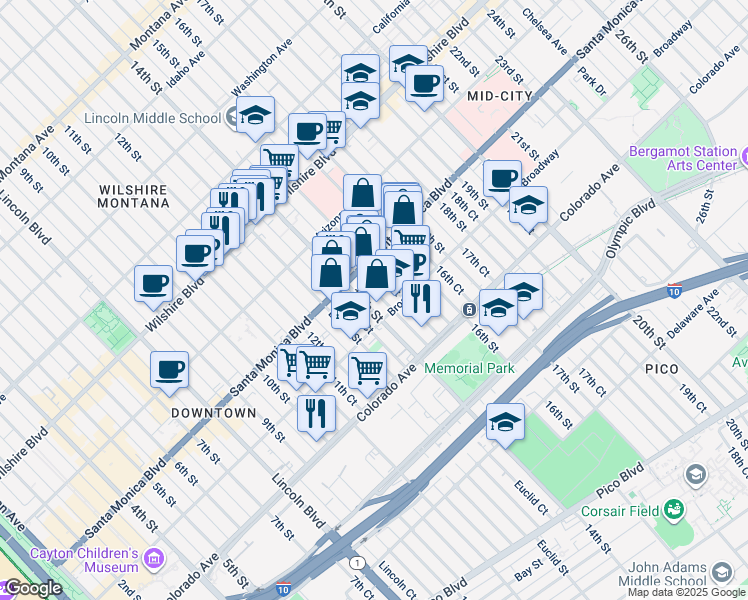 map of restaurants, bars, coffee shops, grocery stores, and more near 1438 14th Street in Santa Monica