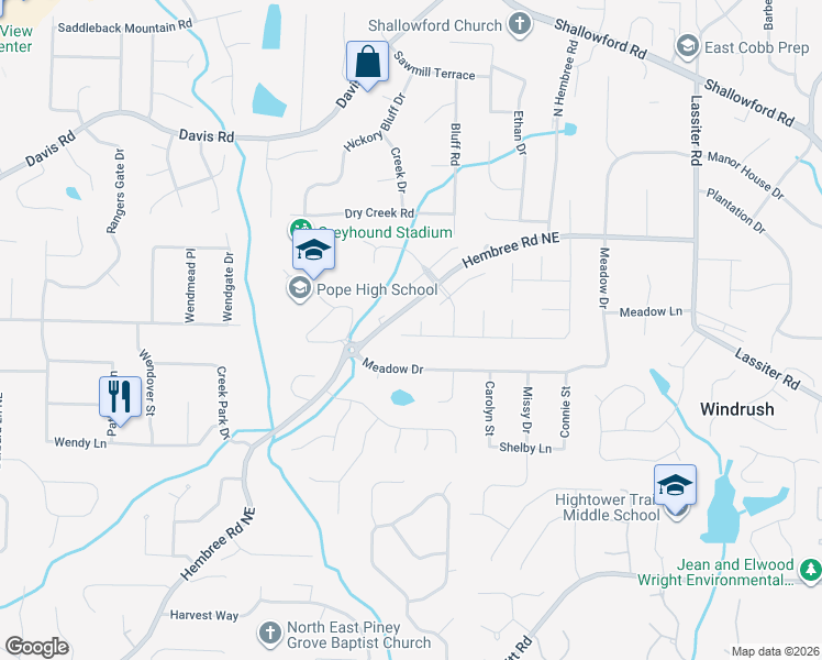 map of restaurants, bars, coffee shops, grocery stores, and more near 3149 Cherbourg Court in Marietta