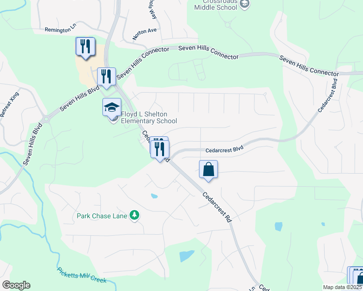 map of restaurants, bars, coffee shops, grocery stores, and more near 107 Parkmont Court in Dallas