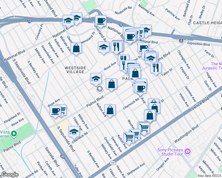 map of restaurants, bars, coffee shops, grocery stores, and more near in Los Angeles