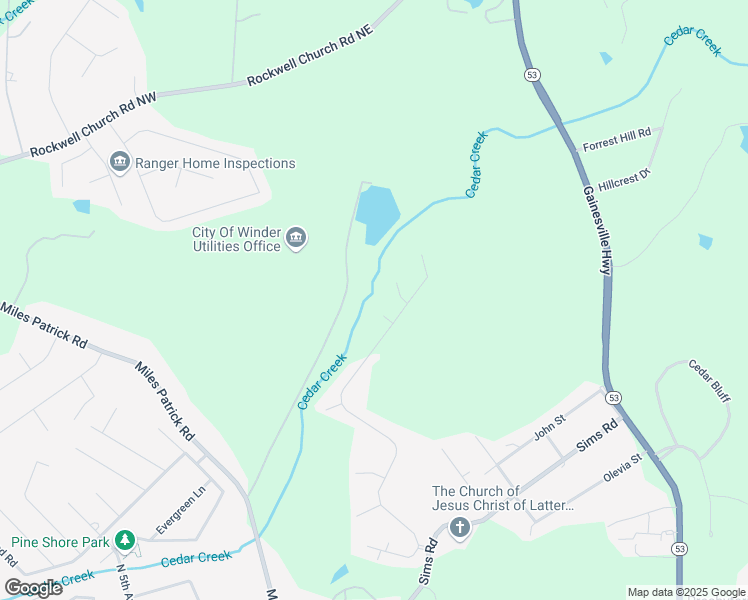 map of restaurants, bars, coffee shops, grocery stores, and more near 405 Ryan Lane in Winder