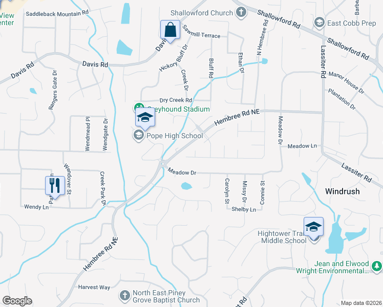 map of restaurants, bars, coffee shops, grocery stores, and more near 3149 Cherbourg Court in Marietta