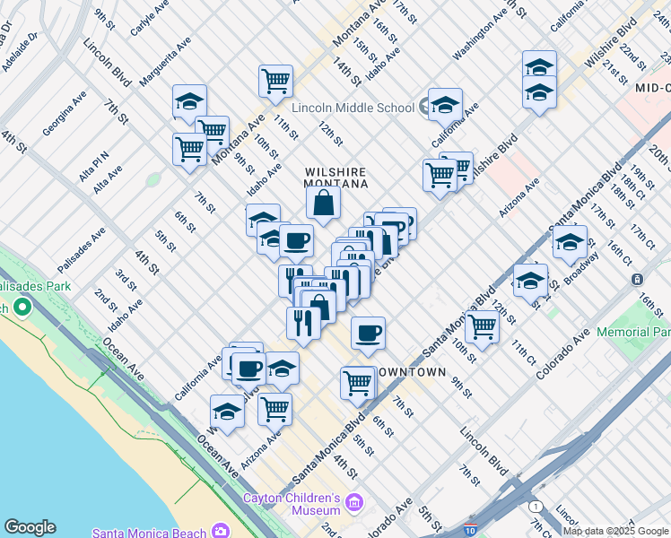 map of restaurants, bars, coffee shops, grocery stores, and more near in Santa Monica