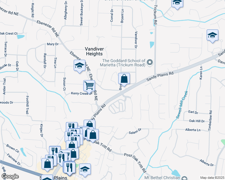 map of restaurants, bars, coffee shops, grocery stores, and more near 2205 Beaver Shop Road in Marietta