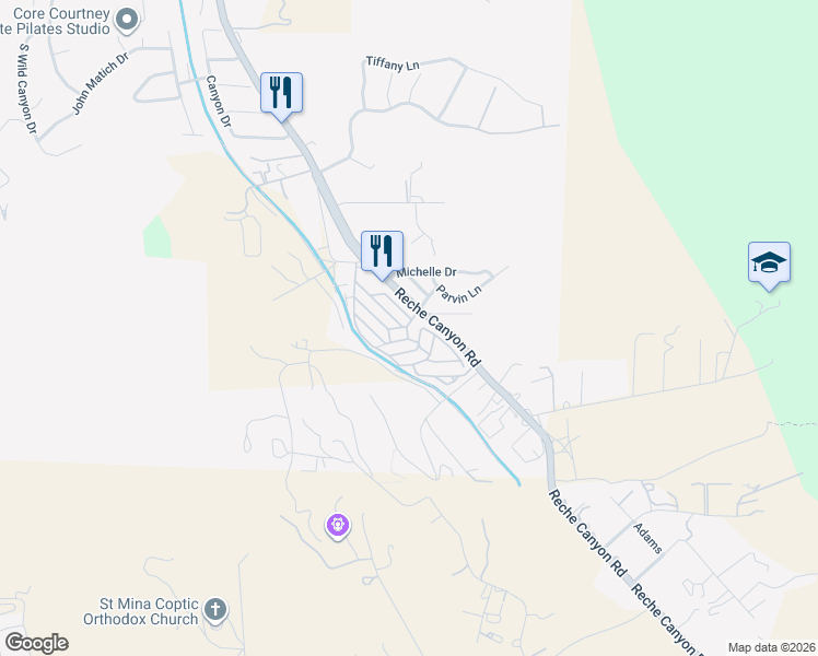 map of restaurants, bars, coffee shops, grocery stores, and more near 2751 Reche Canyon Road in Colton