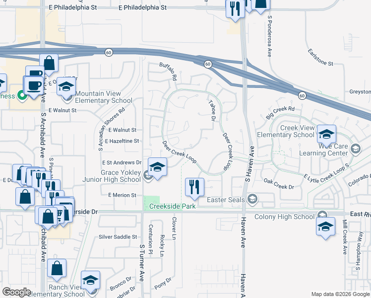 map of restaurants, bars, coffee shops, grocery stores, and more near in Ontario