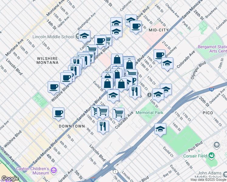 map of restaurants, bars, coffee shops, grocery stores, and more near 1438 14th Street in Santa Monica