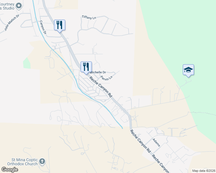 map of restaurants, bars, coffee shops, grocery stores, and more near 12640 Reche Canyon Road in Colton