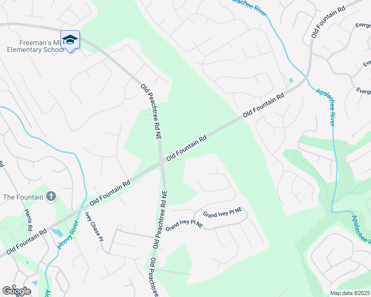map of restaurants, bars, coffee shops, grocery stores, and more near 2335 Old Fountain Road in Lawrenceville