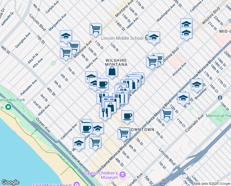 map of restaurants, bars, coffee shops, grocery stores, and more near 1118 9th Street in Santa Monica