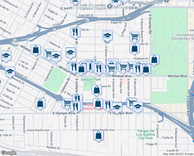map of restaurants, bars, coffee shops, grocery stores, and more near 940 South Ditman Avenue in Los Angeles