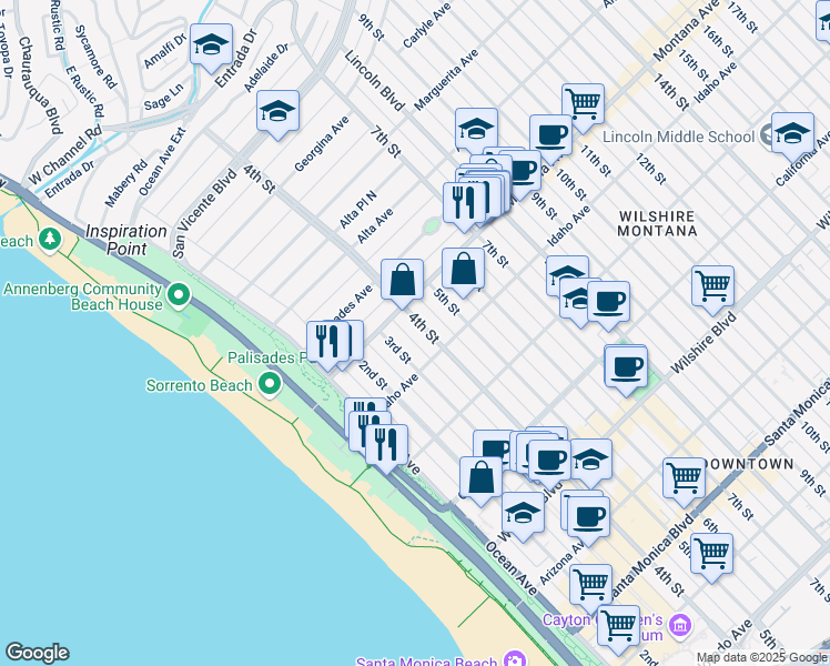 map of restaurants, bars, coffee shops, grocery stores, and more near 828 4th Street in Santa Monica