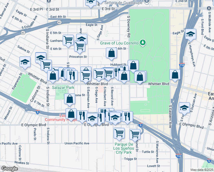 map of restaurants, bars, coffee shops, grocery stores, and more near 936 South Herbert Avenue in Los Angeles