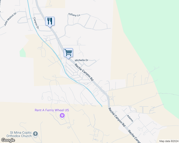 map of restaurants, bars, coffee shops, grocery stores, and more near 12640 Reche Canyon Road in Colton
