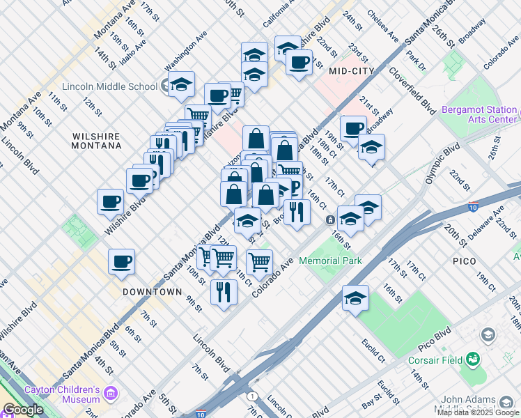 map of restaurants, bars, coffee shops, grocery stores, and more near 1438 14th Street in Santa Monica