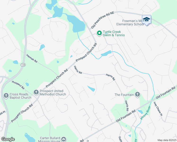 map of restaurants, bars, coffee shops, grocery stores, and more near 1459 Harris Road in Lawrenceville