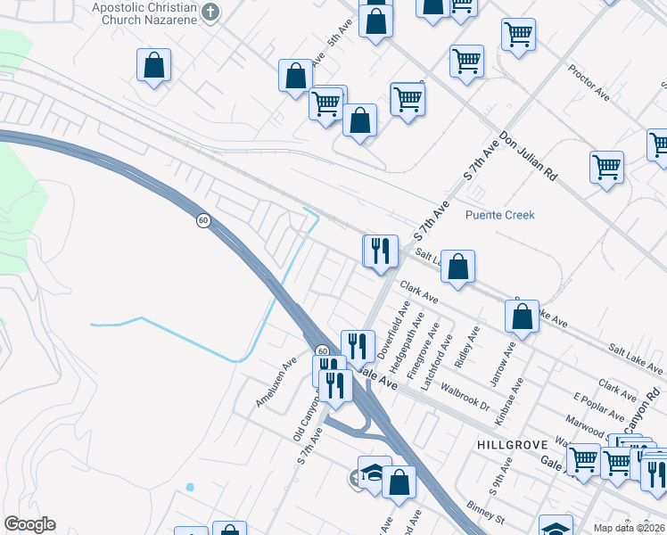 map of restaurants, bars, coffee shops, grocery stores, and more near 14452 Fairbury Street in Hacienda Heights