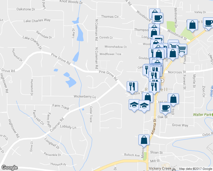 map of restaurants, bars, coffee shops, grocery stores, and more near 5025 Magnolia Walk in Roswell