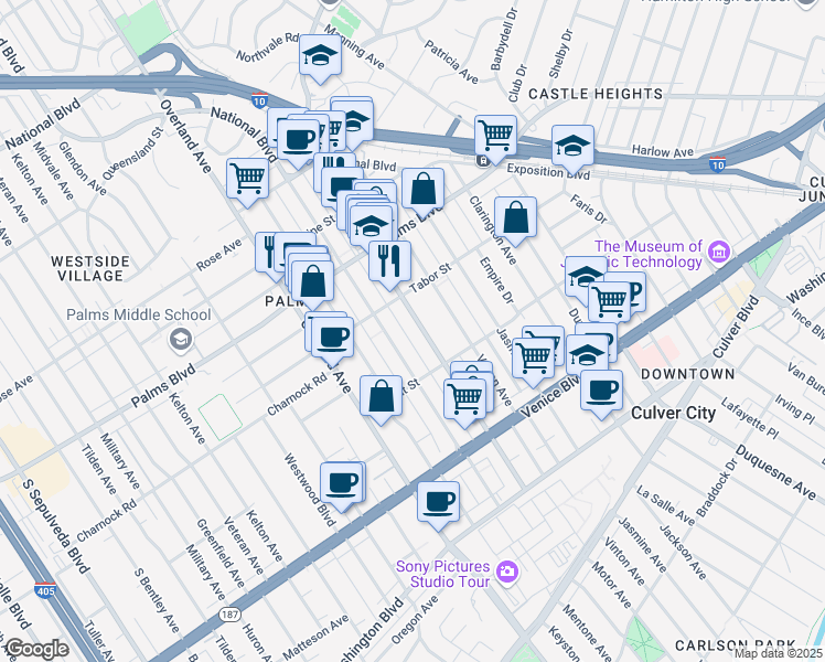 map of restaurants, bars, coffee shops, grocery stores, and more near in Los Angeles
