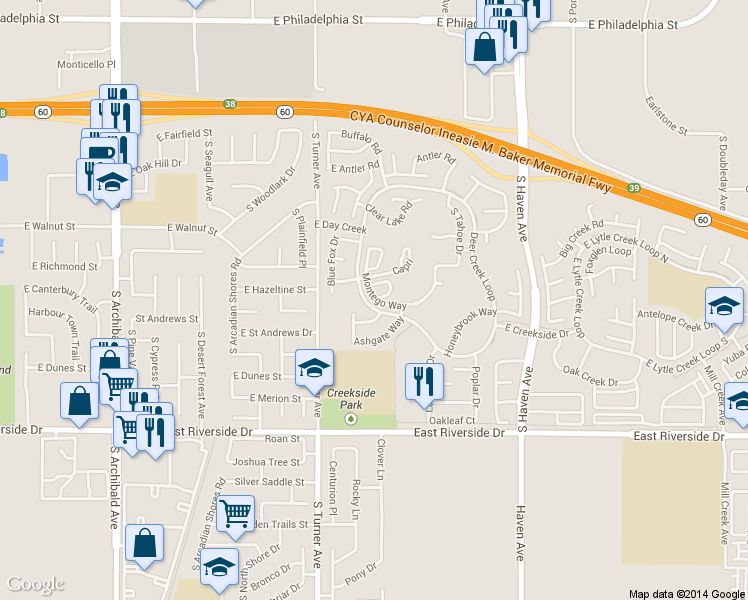 map of restaurants, bars, coffee shops, grocery stores, and more near 3119 Milano in Ontario