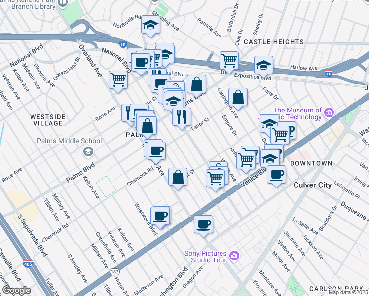 map of restaurants, bars, coffee shops, grocery stores, and more near in Los Angeles