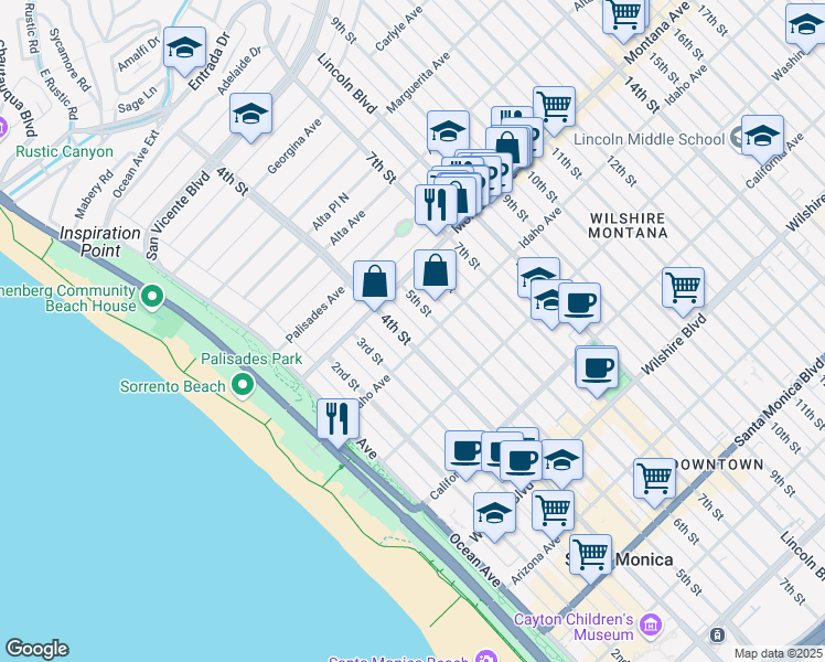 map of restaurants, bars, coffee shops, grocery stores, and more near 830 5th Street in Santa Monica