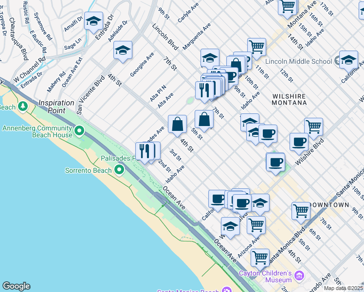 map of restaurants, bars, coffee shops, grocery stores, and more near in Santa Monica