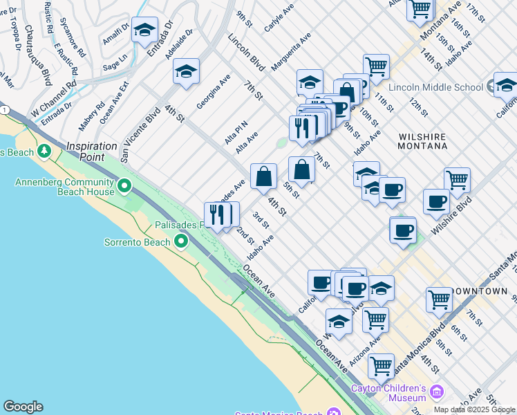 map of restaurants, bars, coffee shops, grocery stores, and more near in Santa Monica