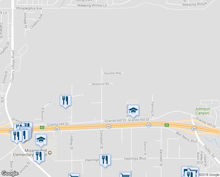 map of restaurants, bars, coffee shops, grocery stores, and more near 9562 Reservoir Road in Riverside