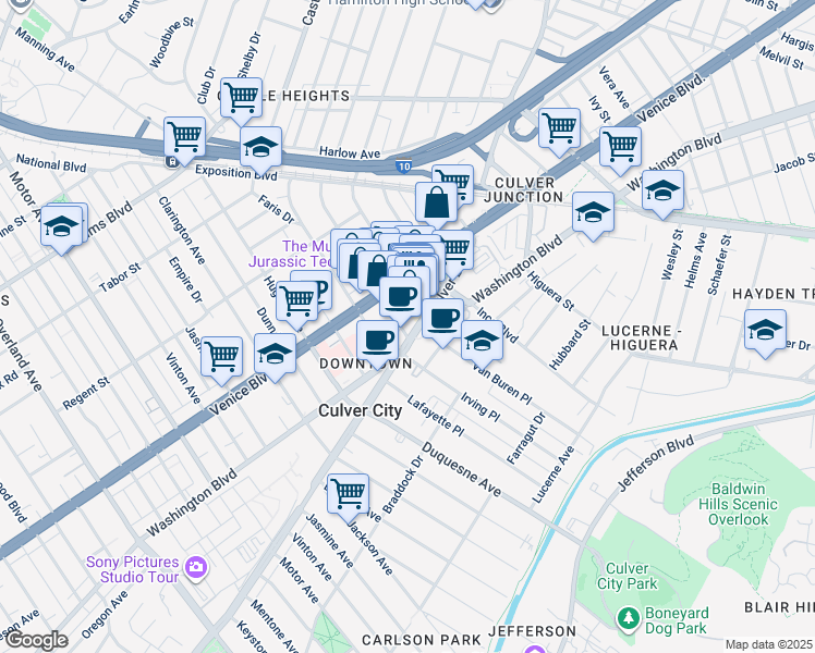 map of restaurants, bars, coffee shops, grocery stores, and more near in Los Angeles