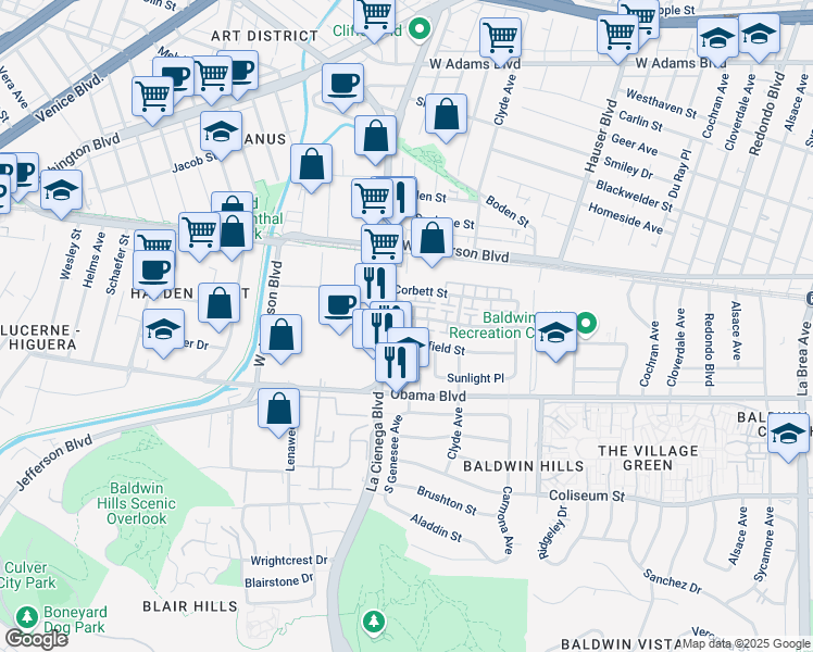 map of restaurants, bars, coffee shops, grocery stores, and more near 5757 1/2 Clemson Street in Los Angeles