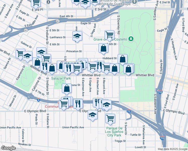 map of restaurants, bars, coffee shops, grocery stores, and more near 828 1/2 South Gage Avenue in Los Angeles