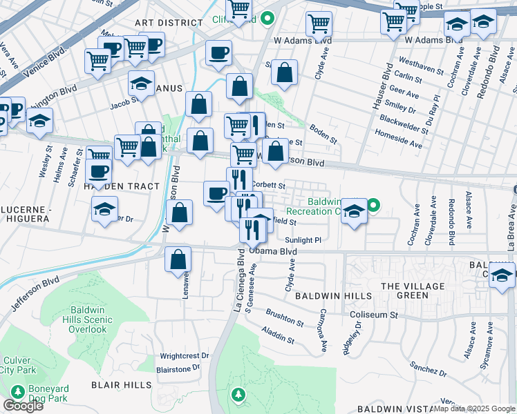 map of restaurants, bars, coffee shops, grocery stores, and more near 5757 1/2 Clemson Street in Los Angeles