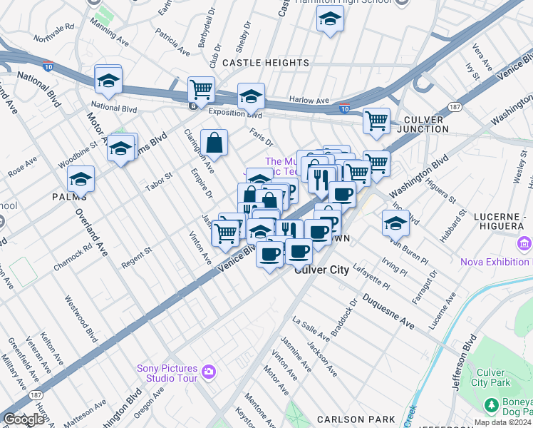 map of restaurants, bars, coffee shops, grocery stores, and more near in Los Angeles