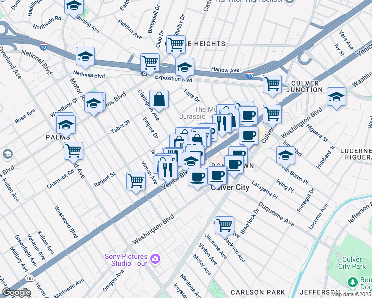 map of restaurants, bars, coffee shops, grocery stores, and more near 3725 1/2 Dunn Drive in Los Angeles
