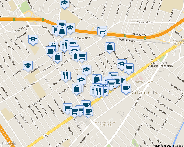 map of restaurants, bars, coffee shops, grocery stores, and more near 3645 Vinton Avenue in Los Angeles