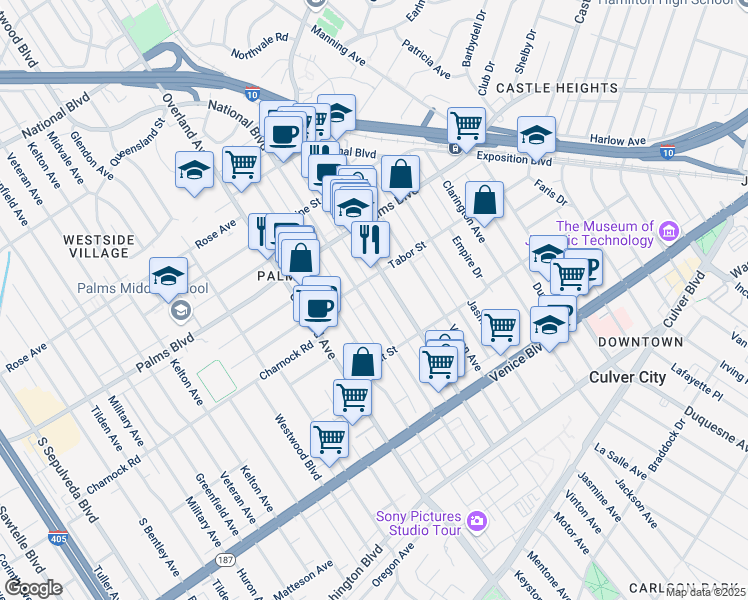 map of restaurants, bars, coffee shops, grocery stores, and more near in Los Angeles