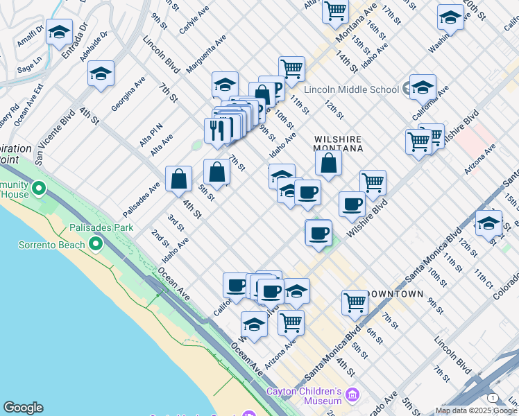 map of restaurants, bars, coffee shops, grocery stores, and more near 928 6th Court in Santa Monica
