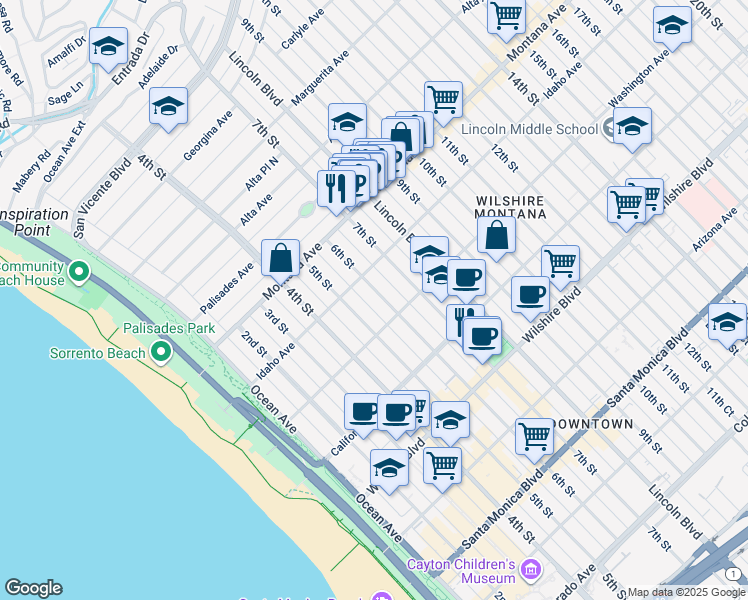 map of restaurants, bars, coffee shops, grocery stores, and more near 928 6th Court in Santa Monica