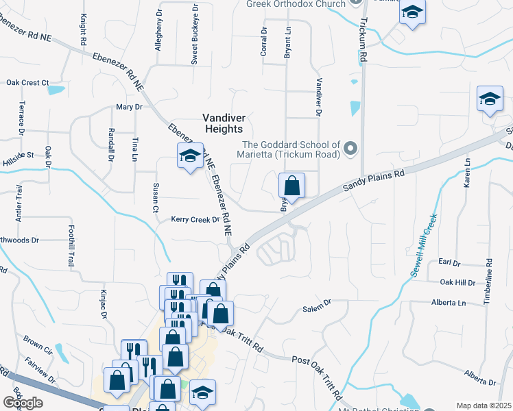 map of restaurants, bars, coffee shops, grocery stores, and more near 2205 Beaver Shop Road in Marietta