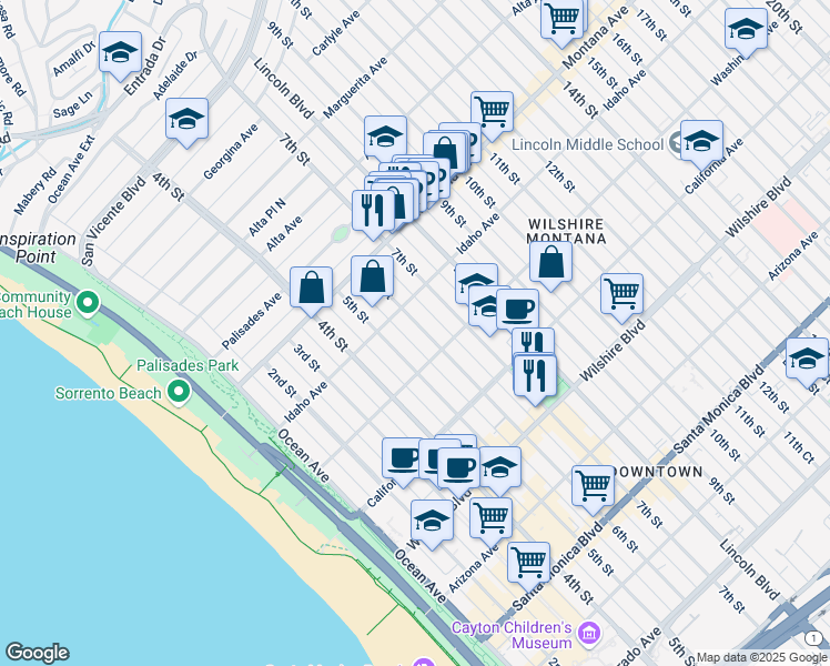 map of restaurants, bars, coffee shops, grocery stores, and more near 928 6th Street in Santa Monica
