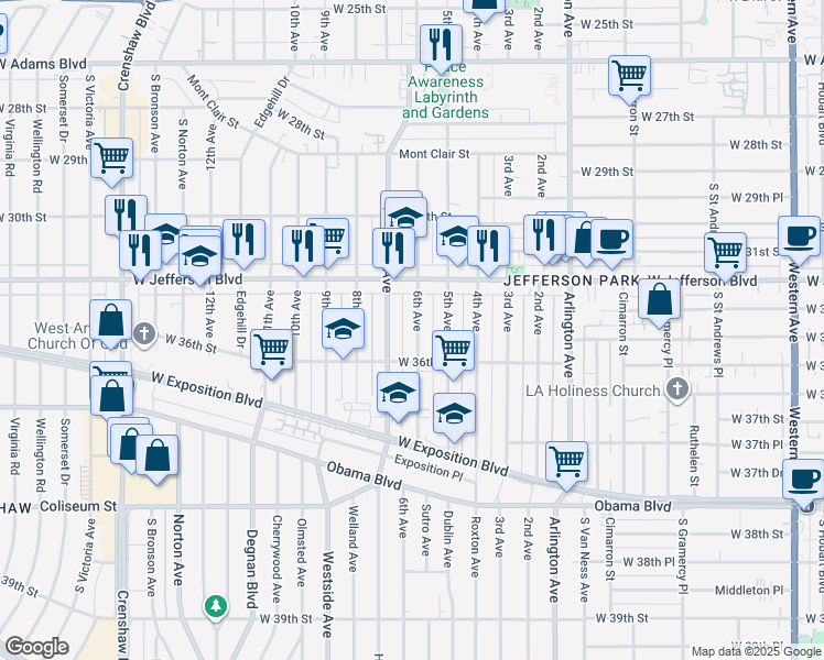 map of restaurants, bars, coffee shops, grocery stores, and more near 3507 6th Avenue in Los Angeles