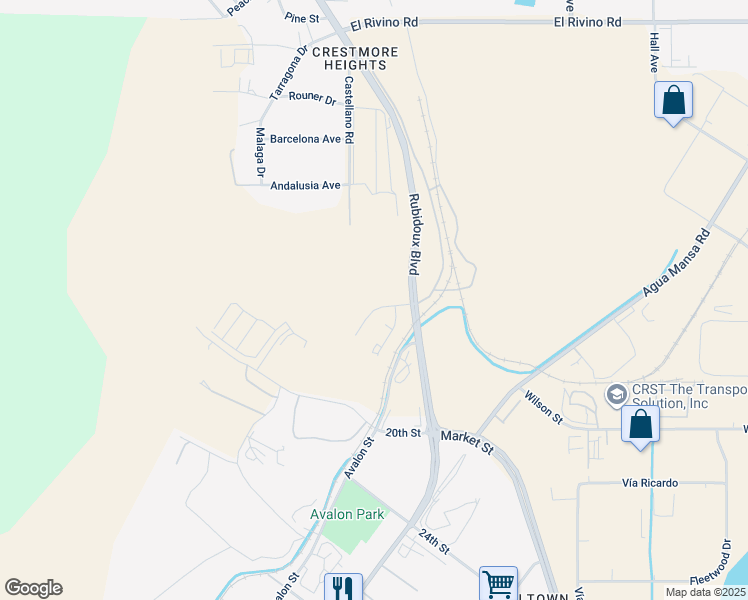 map of restaurants, bars, coffee shops, grocery stores, and more near 1689 Production Circle in Riverside