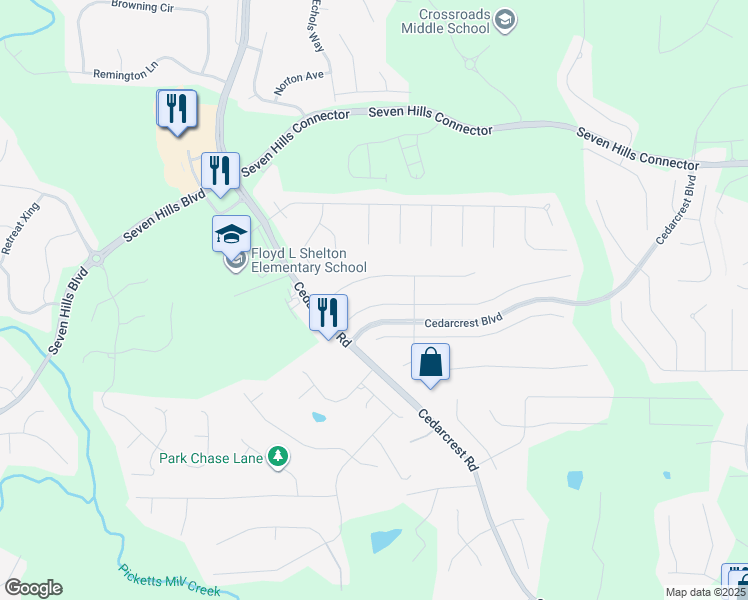 map of restaurants, bars, coffee shops, grocery stores, and more near 94 Parkmont Court in Dallas