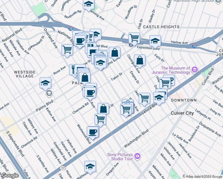map of restaurants, bars, coffee shops, grocery stores, and more near in Los Angeles