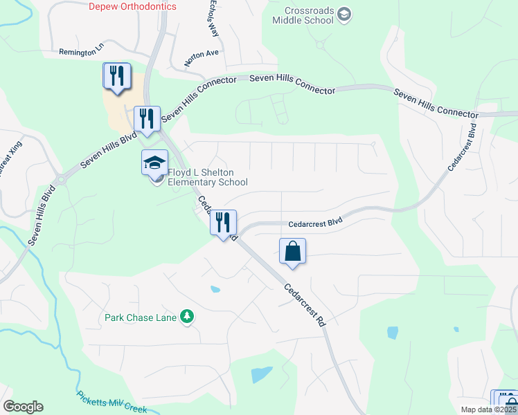 map of restaurants, bars, coffee shops, grocery stores, and more near 76 Parkmont Court in Dallas