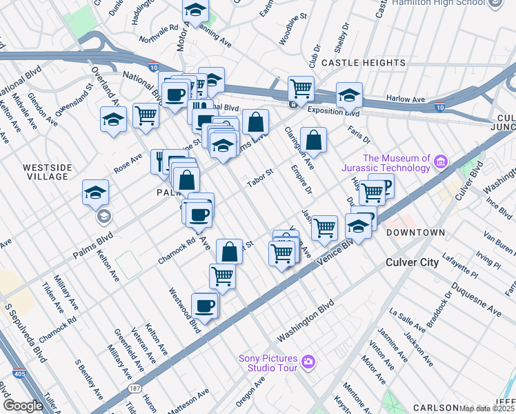 map of restaurants, bars, coffee shops, grocery stores, and more near in Los Angeles