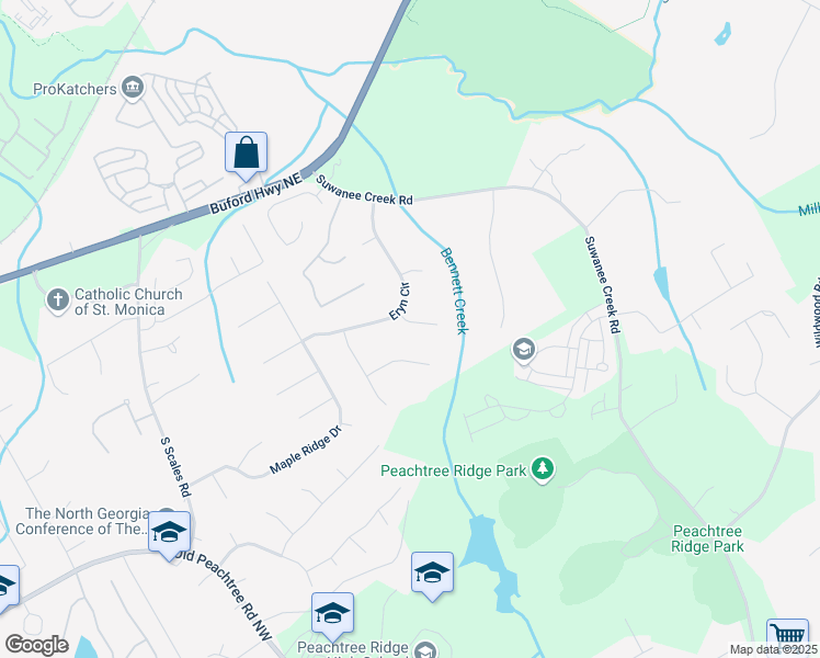 map of restaurants, bars, coffee shops, grocery stores, and more near 3394 Floral Court in Suwanee