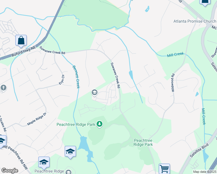 map of restaurants, bars, coffee shops, grocery stores, and more near 3260 Bennett Creek Lane in Johns Creek