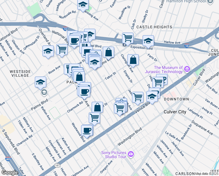 map of restaurants, bars, coffee shops, grocery stores, and more near in Los Angeles